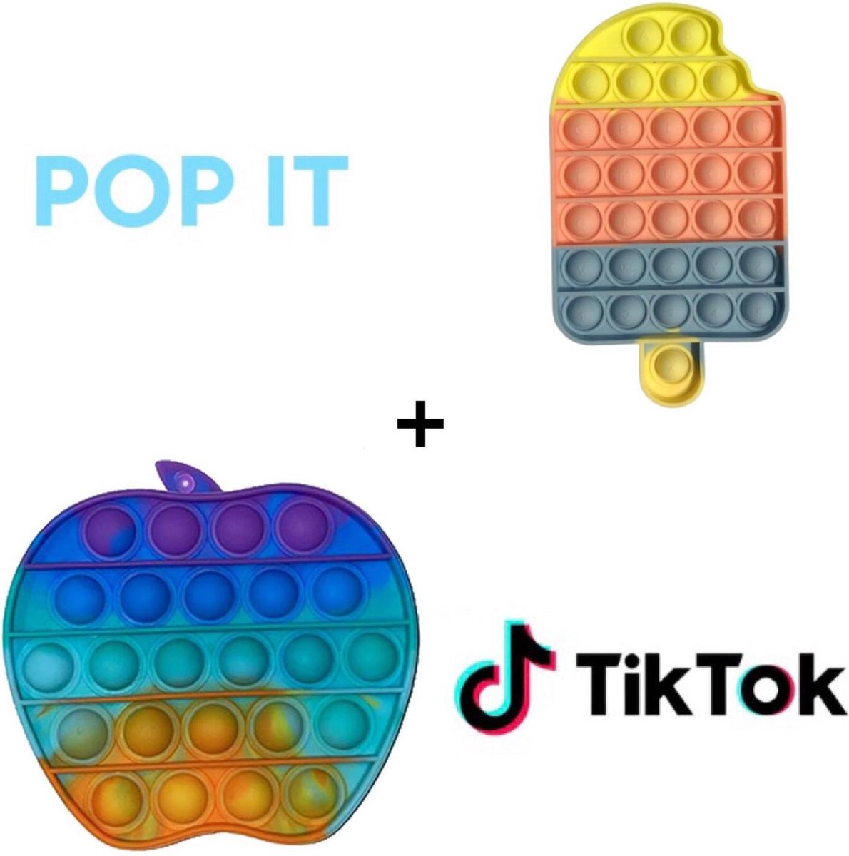 Pop it fidget toys pakket set 2 in 1 rainbow regenboog appel + multicolor ijsje | Tiktok trend 2021 | Anti stress | Meisjes√ jongens√ volwassenen√ | Verjaardag cadeautip | Leuk voor pasen